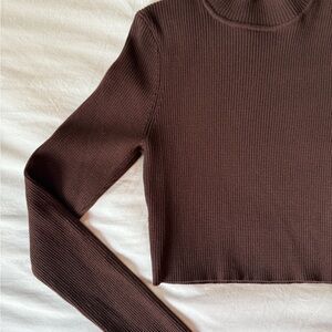 Elegant Brown Ribbed Long Sleeve Top